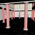 White Marble Columns In Spacious Indoor Hall With Black Marble Floor And Skylight