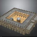 Traditional Building with Square Courtyard Arched Structures Domes Stone Walls and Ornate Roof
