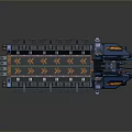 Futuristic Sci Fi Vehicle Design With Blue Orange Accents And Streamlined Thruster Structure