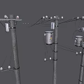 6 old PBR next-generation transmission pole high-voltage line city street light pole power line transmission line pole warning sign traffic light pole 3d model