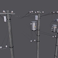 6 old PBR next-generation transmission pole high-voltage line city street light pole power line transmission line pole pole warning sign traffic light pole 3d model