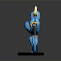 Blue Horned Armored Character 3D Model With Outstretched Arms And Shovel