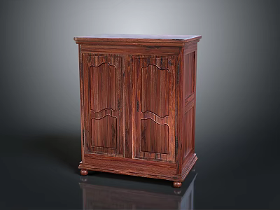 Traditional Solid Wood Cabinet With Carved Double Doors And Decorative Feet 3d model