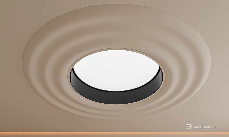 Modern Light Toned Ceiling Design With Circular Light And Wavy Patterns 3d model 