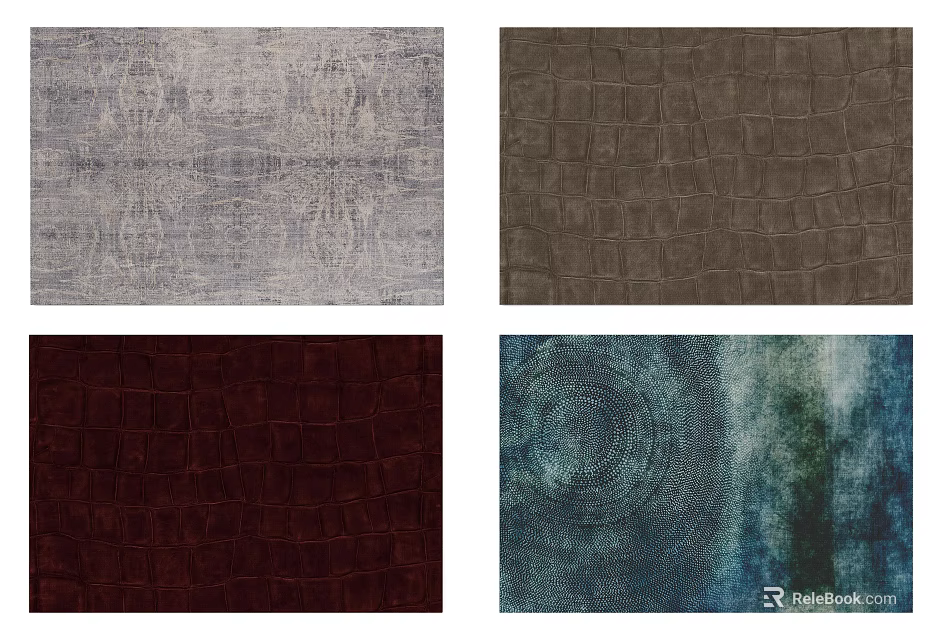 Square Rugs with Crocodile Pattern and Abstract Design in Various Colors 3d model