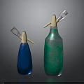 Blue And Green Spray Bottles With Metal Nozzles As Kitchen Equipment