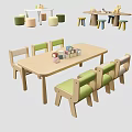 Children's Table And Chair Set With Light Wood And Green Seats For Kids Room