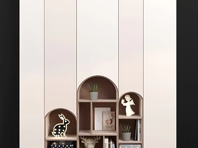 Modern Minimalist Decorative Cabinet With Deer Figurine Angel Statue And Potted Plants 3d model