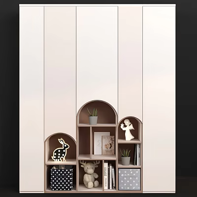 Modern Minimalist Decorative Cabinet With Deer Figurine Angel Statue And Potted Plants 3d model