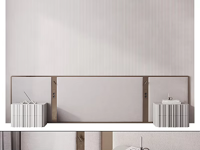 Chic Modern Bed Background Wall With Soft Upholstered Panels And Decorative Items 3d model