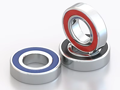 Industrial Equipment High Precision Bearings With Silver Outer Ring Red Blue Inner Rings Mechanical Parts 3d model