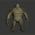 Giant Muscular Monster Game And Movie Character In Standing Pose With Rough Skin And Claws