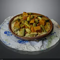 Colorful Mixed Vegetable Dish Served In Clay Bowl On Floral Patterned Plate