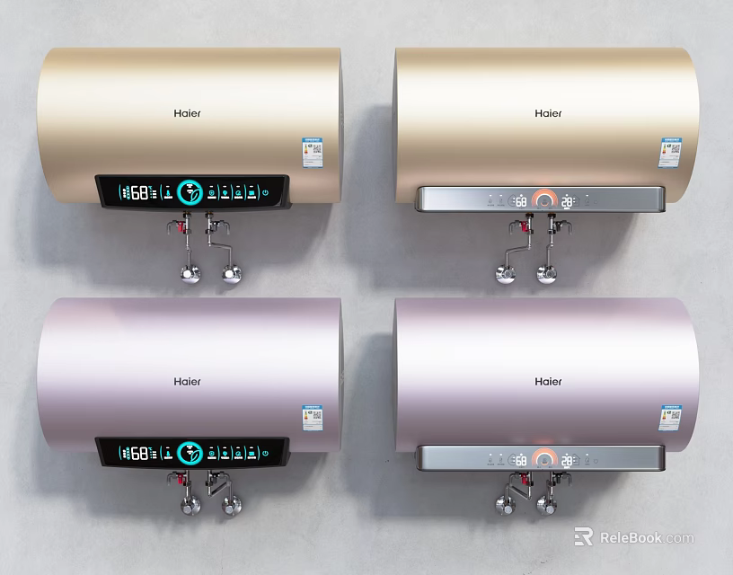 Haier Electric Water Heaters in Gold and Pink with Digital Displays and Control Panels 3d model 