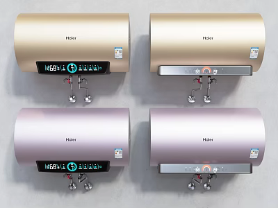 Haier Electric Water Heaters in Gold and Pink with Digital Displays and Control Panels 3d model