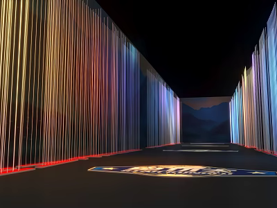 Modern Office Corridor With Colorful Vertical Lines And Branded Floor Design 3d model