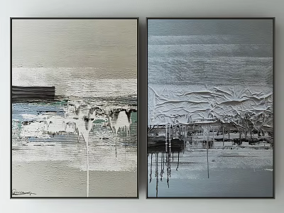 Modern Abstract Paintings In Black Frames With Layered Textures And Neutral Tones 3d model