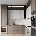 Modern Kitchen With Gray And White Cabinets Marble Countertop Wine Storage And Appliances