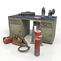 Green Workbench With Tools Equipment Wooden Box Red Component And Cable Setup