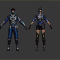 Two Game Movie Characters In Blue Futuristic Tech Inspired Outfits With Armor And Goggles