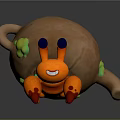 Cute Cartoon Character Creature With Brown Round Body Orange Legs Blue Eyes And Green Details