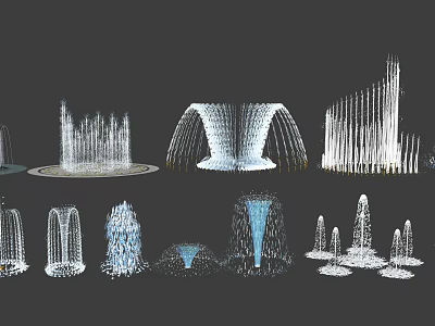 Various Water Fountains With Different Spray Patterns And Structural Designs 3d model