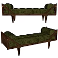 Modern Retro Green Tufted Ottoman With Walnut Wooden Frame And Angular Legs 3d model
