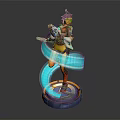 Sci Fi Warrior Character With Blue Energy Creature In Dynamic Pose And Glowing Aura