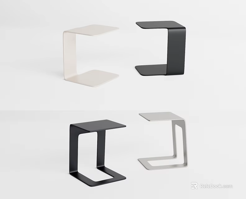 Modern Minimalist Side Tables with Geometric Design and White Black Gray Colors for Home Decor 3d model 