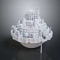 Detailed Architectural Model Of Multi Level Castle Structure With Intricate Details And White Material