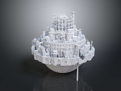 Detailed Architectural Model Of Multi Level Castle Structure With Intricate Details And White Material 3d model