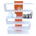 Modern White Bookcase With Multiple Shelves Orange Panels And Decorative Ornaments Books