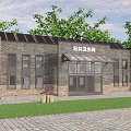 Public Restroom Building With Solar Panels Brick Wall Glass Door Green Trees And Lawn