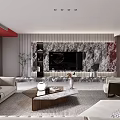Modern Open Concept Living And Dining Room With Sofas Coffee Table 3d model