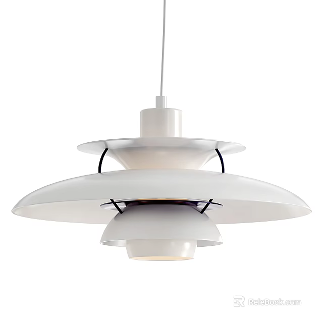 Modern Stylish White Multi layer Circular Pendant Light Design Featuring Hanging Lampshade 3d model