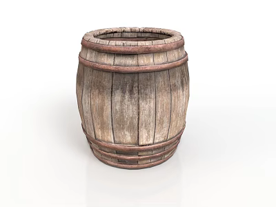 Rustic Wooden Barrel With Natural Wood Grain And Metal Hoops Textured Surface 3d model