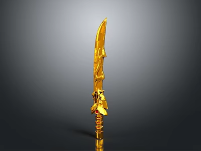 Decorative Ornate Golden Dagger With Intricate Handle And Sharp Blade Design 3d model