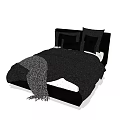 Black and White Double Bed With Multiple Pillows Soft Throw Blanket And Modern Headboard 3d model