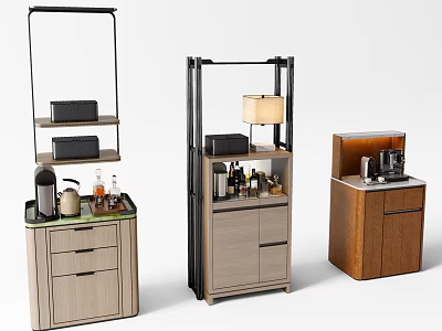 Modern Wooden Shelving Units With Drawers Open Shelves And Decorative Items 3d model