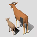 Low Poly 3D Model of Two Antelopes Mother and Baby Standing Together