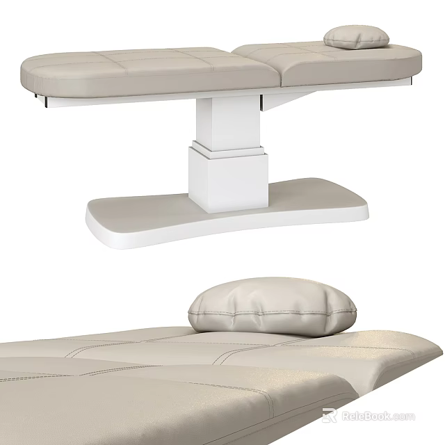 Modern Light Beige Leather Massage Bed With Sturdy White Base And Comfortable Pillow 3d model 