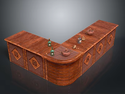 Wooden Home Living Counter With Decorative Diamond Patterns And Curved Design 3d model