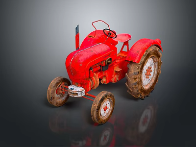 Vintage Red Tractor With Muddy Wheels Classic Metal Body Design 3d model