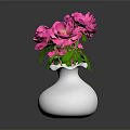 Beautiful Fresh Pink Roses with Green Leaves in White Decorative Vase
