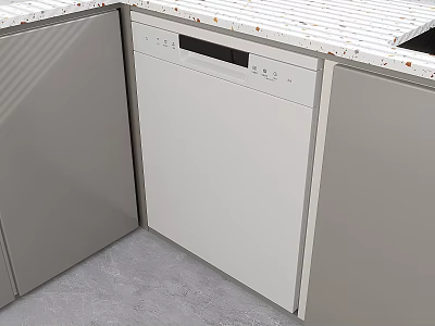 Modern Kitchen Featuring Built in Dishwasher Grey Cabinets And Speckled Countertop 3d model