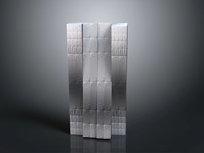 Geometric Metal Structure With Textured Surface And Stacked Blocks Against Gray Background 3d model