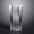 Geometric Metal Structure With Textured Surface And Stacked Blocks Against Gray Background