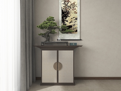 Antique Chinese Style Entrance Cabinet End View Cabinet Hanging Painting 3d model