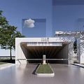 Modern Country Garden Entrance Design With Trees Lawn And Paved Pathway