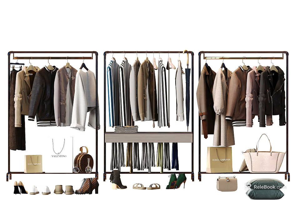 Stylish Clothes Display With Hangers And Accessories 3d model 